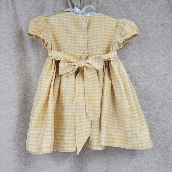 Simi Silk Butter Yellow Gingham Dress Infant Baby Girls Size 18mo - Picture 5 of 15